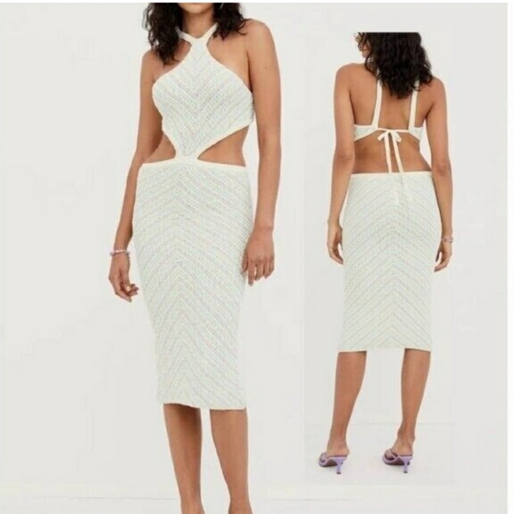 For Love And Lemons Bette Purple Yellow Midi Knit Crochet Dress